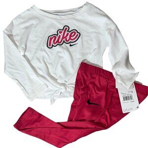 Nike SET white cropped tied shirt pink leggings 24m long sleeve NWT